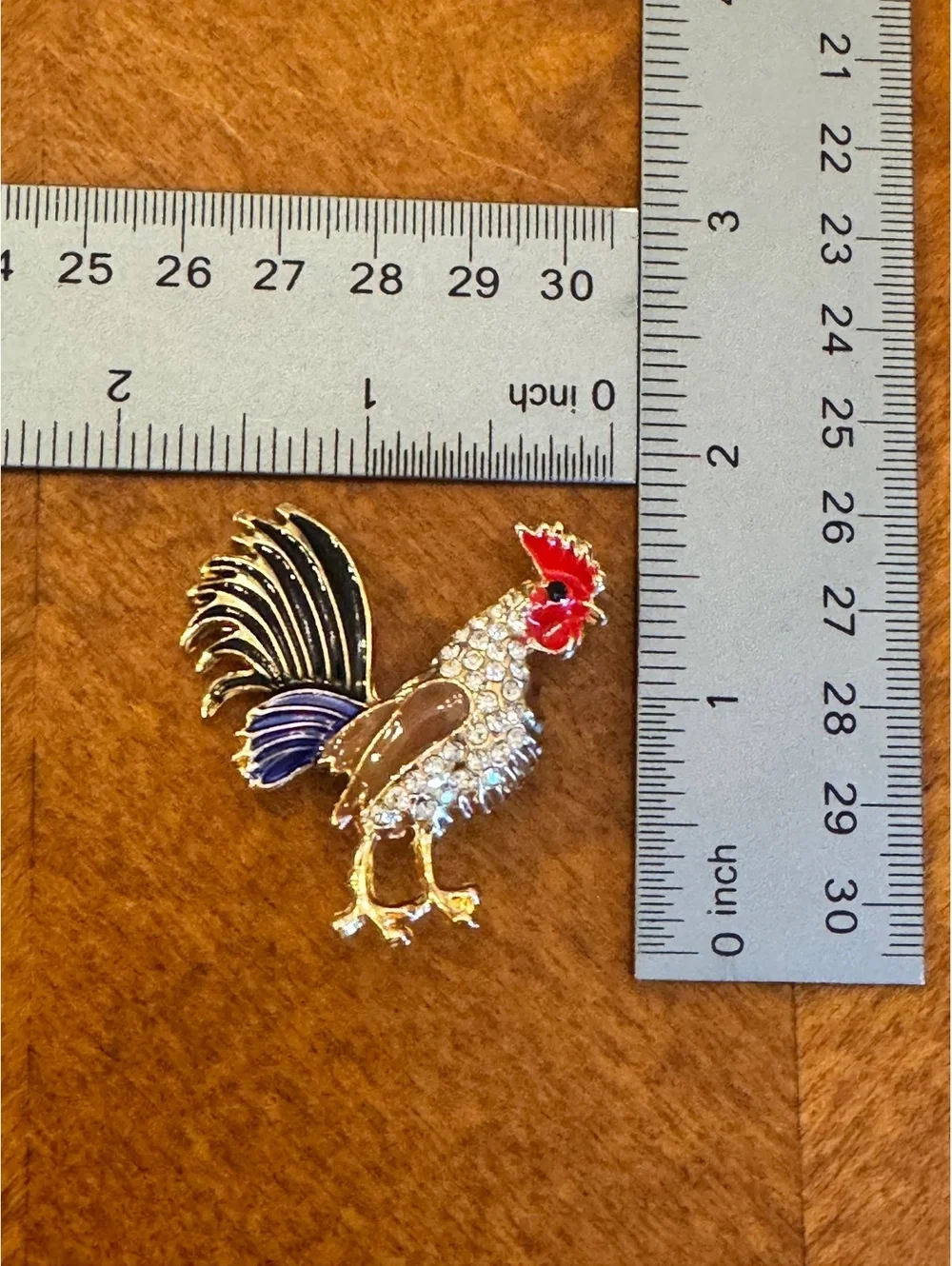 Vintage Rooster Brooch Pin with Rhinestones and Enamel 511